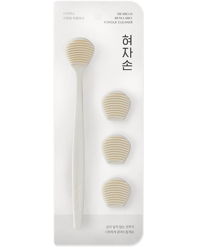 DEARCUS Store Korean Tongue Scraper with 3 Replaceable Heads - 100% BPA Free TPE Tongue Cleaner - Reduce Bad Breath & Without Hurt - Hygienic Scraper - Modern & Simple Design (White) - Image 1